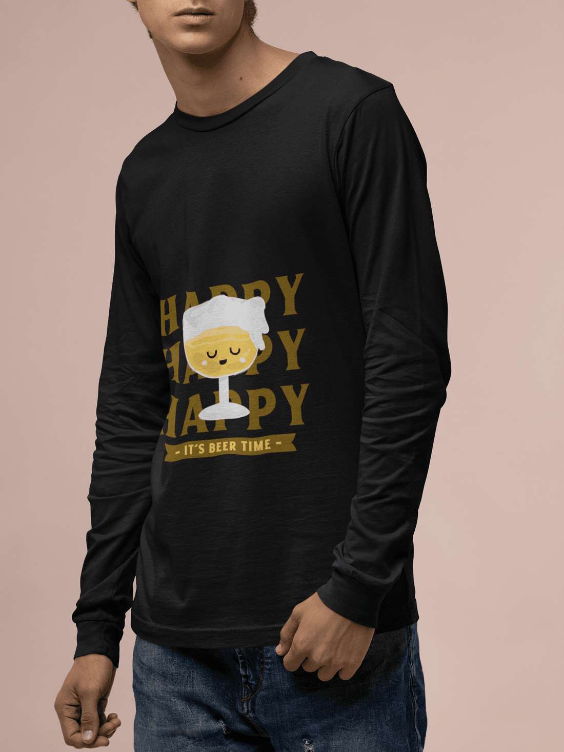 Beer Time Male Round Neck Full Sleeve T-shirt - Lyssian
