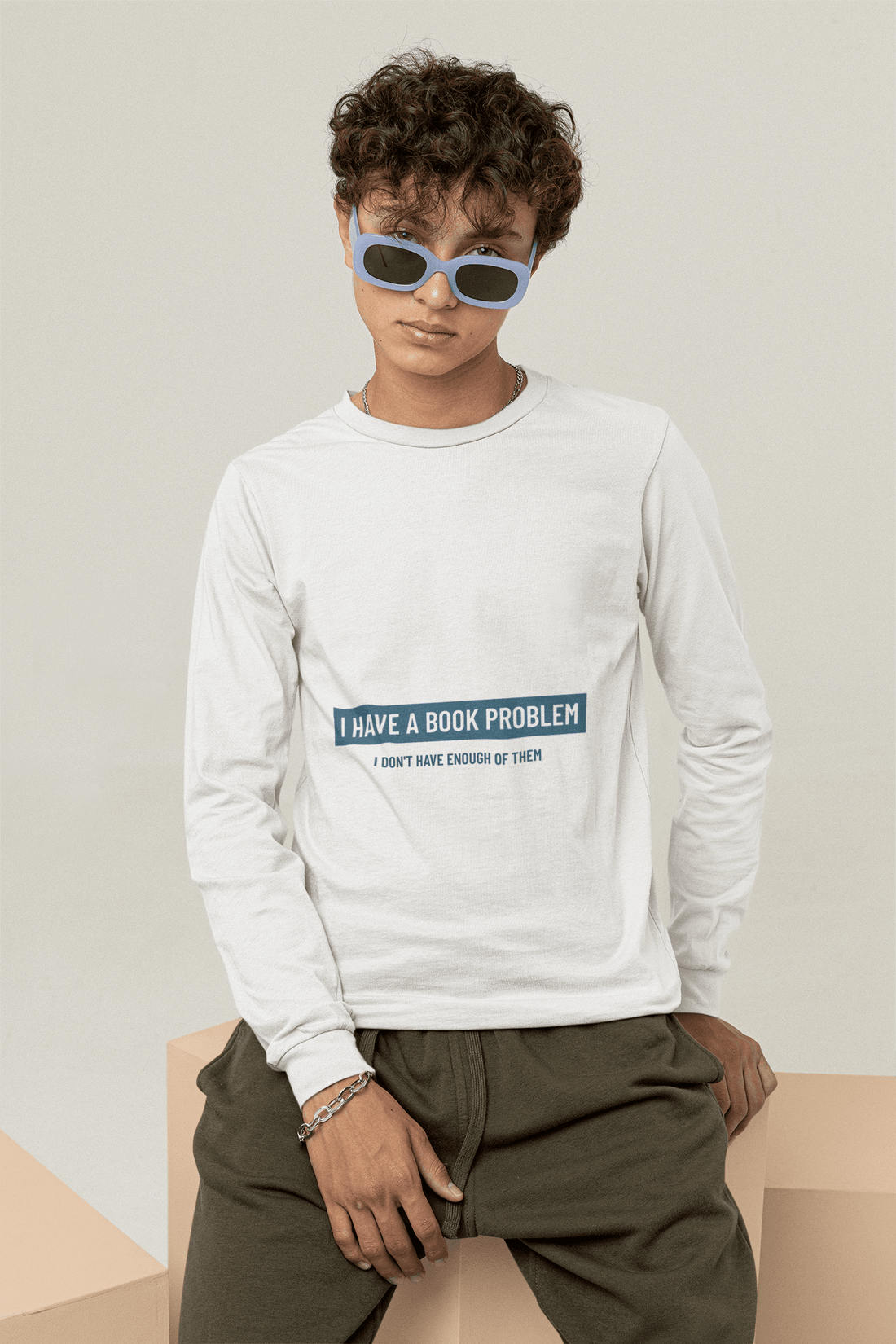 Book Reader Male Round Neck Full Sleeve T-shirt - Lyssian