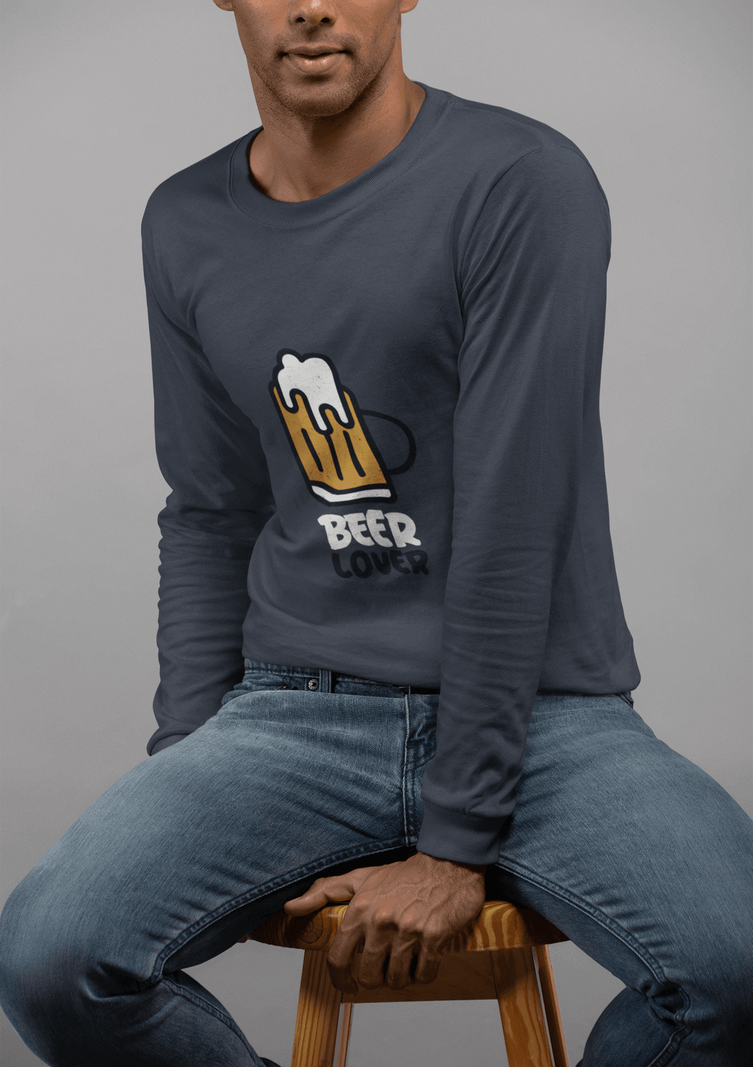 Beer Lover Male Round Neck Full Sleeve T-shirt - Lyssian