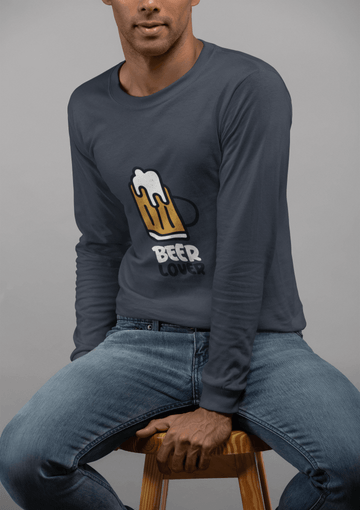 Beer Lover Male Round Neck Full Sleeve T-shirt - Lyssian