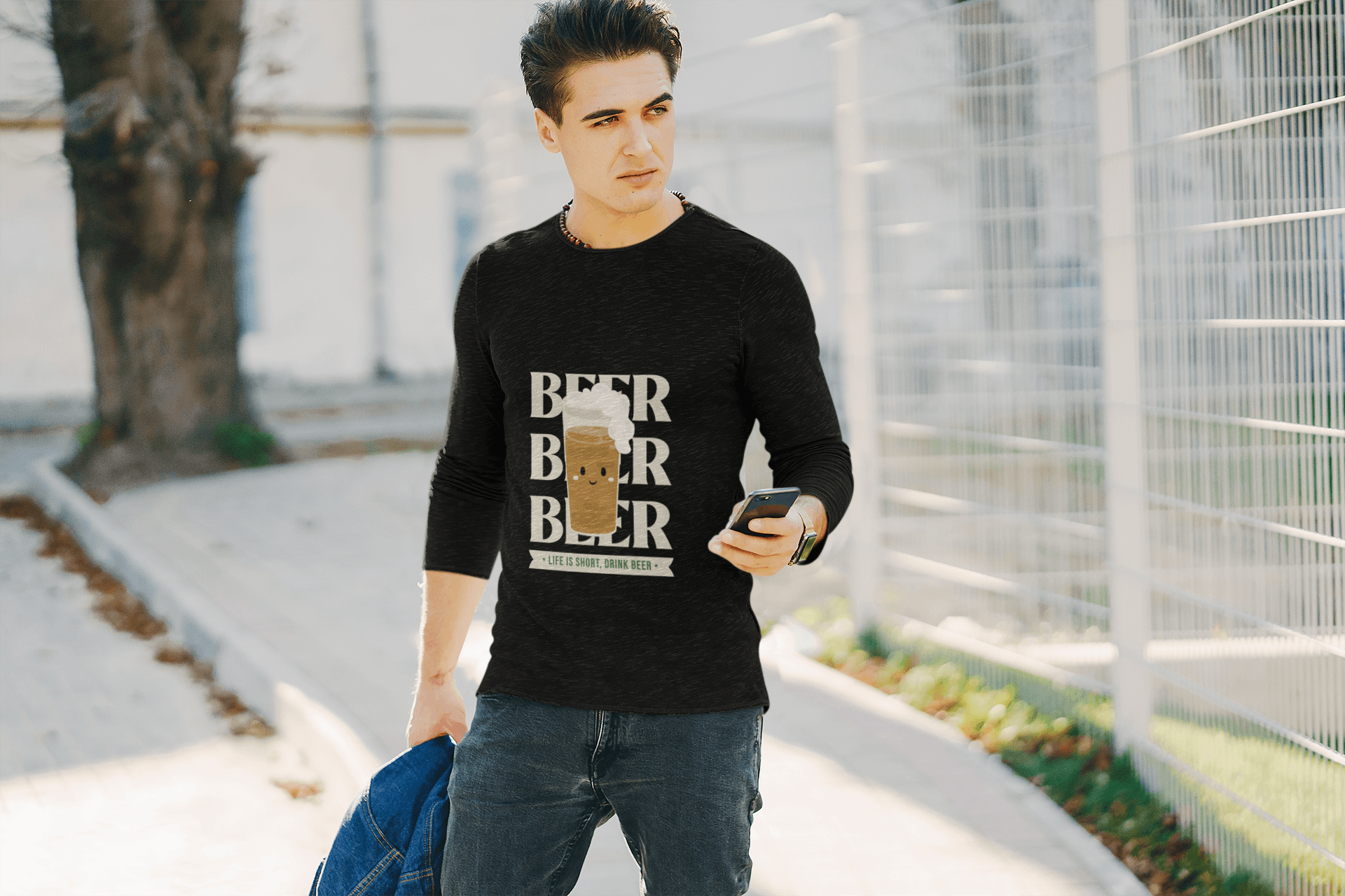 Short Life, Beer = Wife Male Round Neck Full Sleeve T-shirt - Lyssian