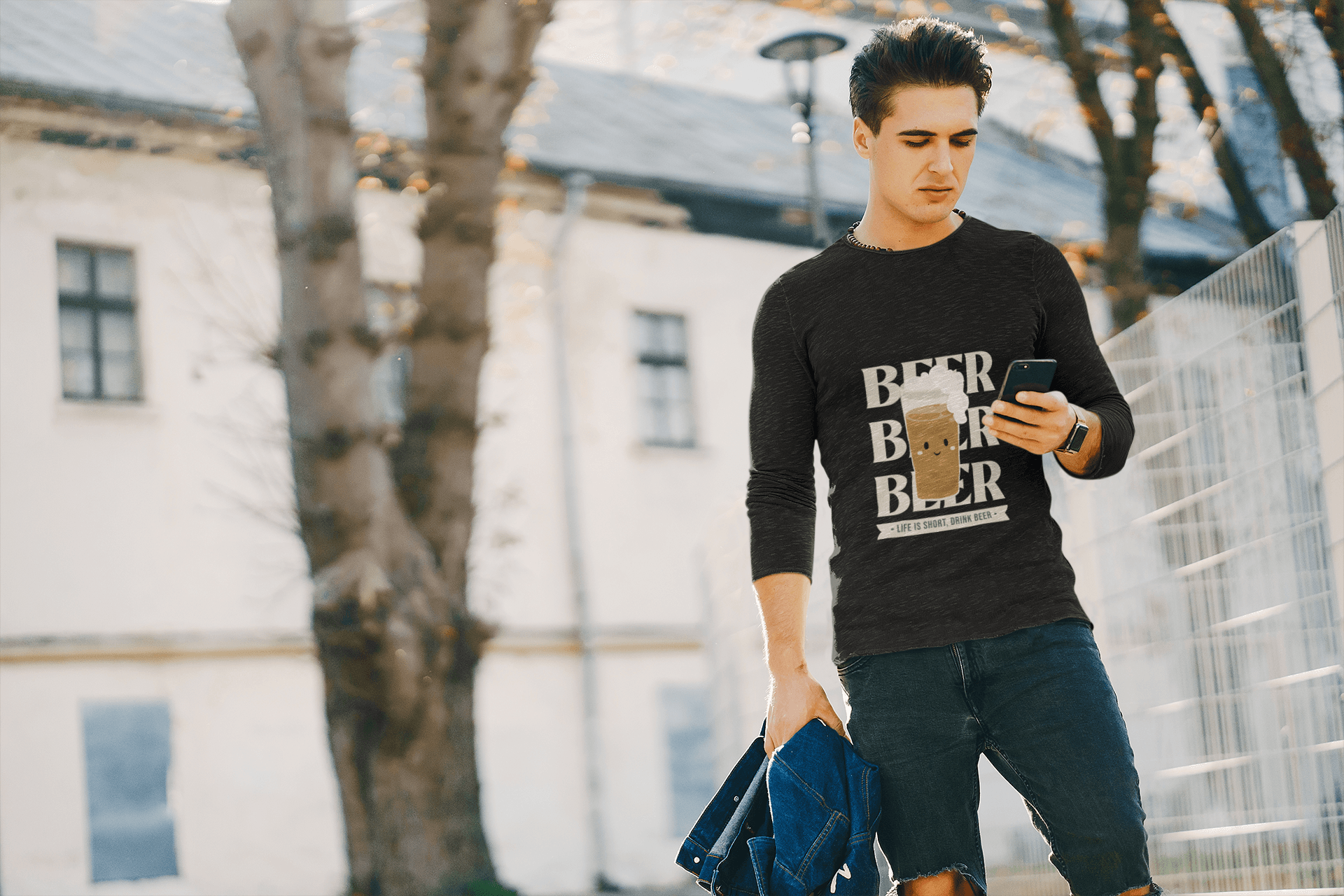 Short Life, Beer = Wife Male Round Neck Full Sleeve T-shirt - Lyssian