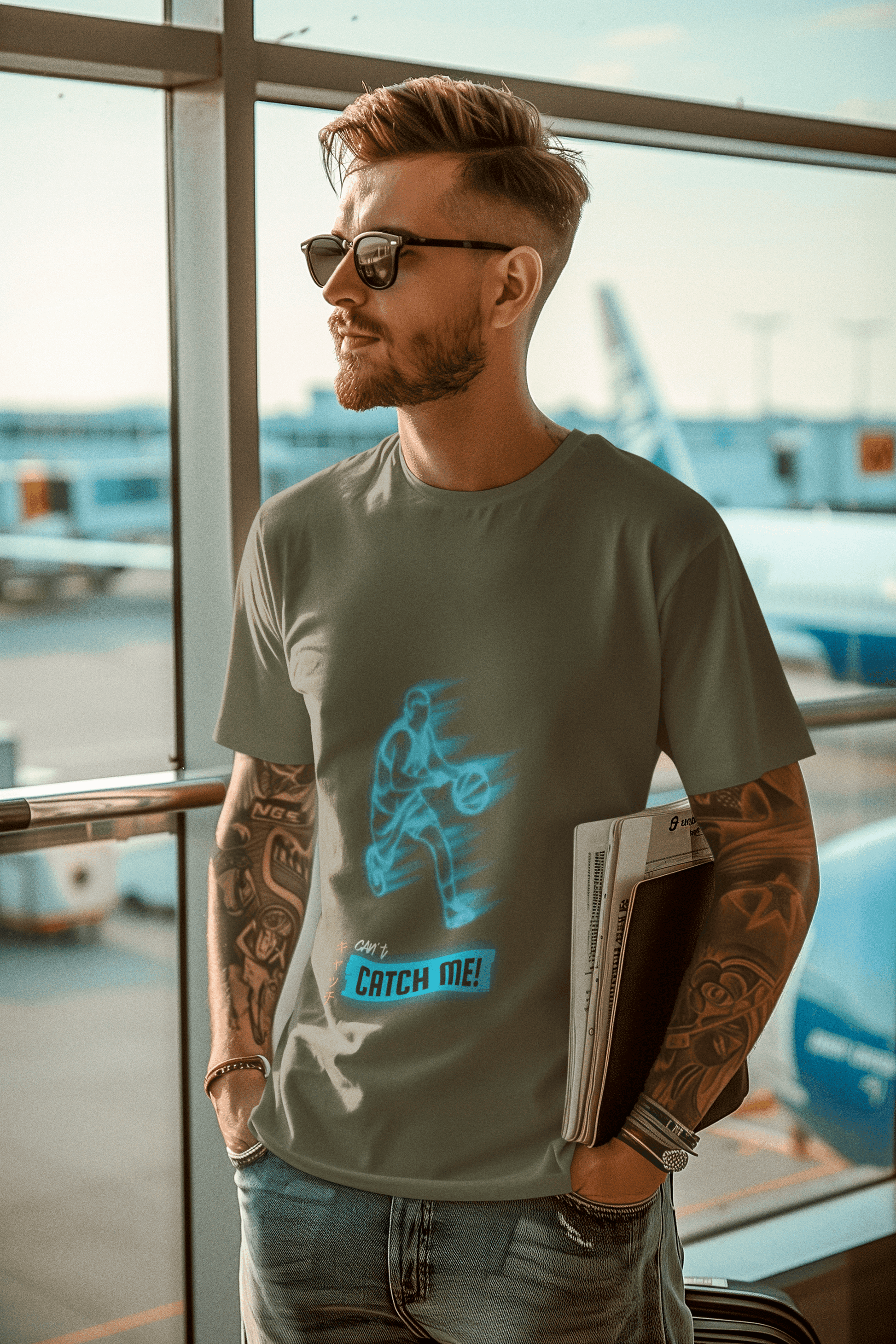 Catch Me Male Round Neck Half Sleeve T-shirt - Lyssian