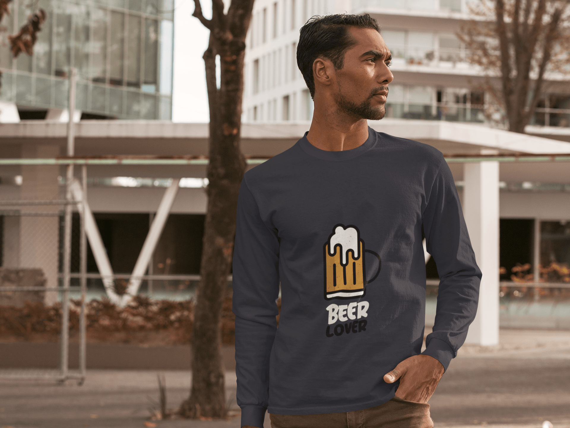 Beer Lover Male Round Neck Full Sleeve T-shirt - Lyssian