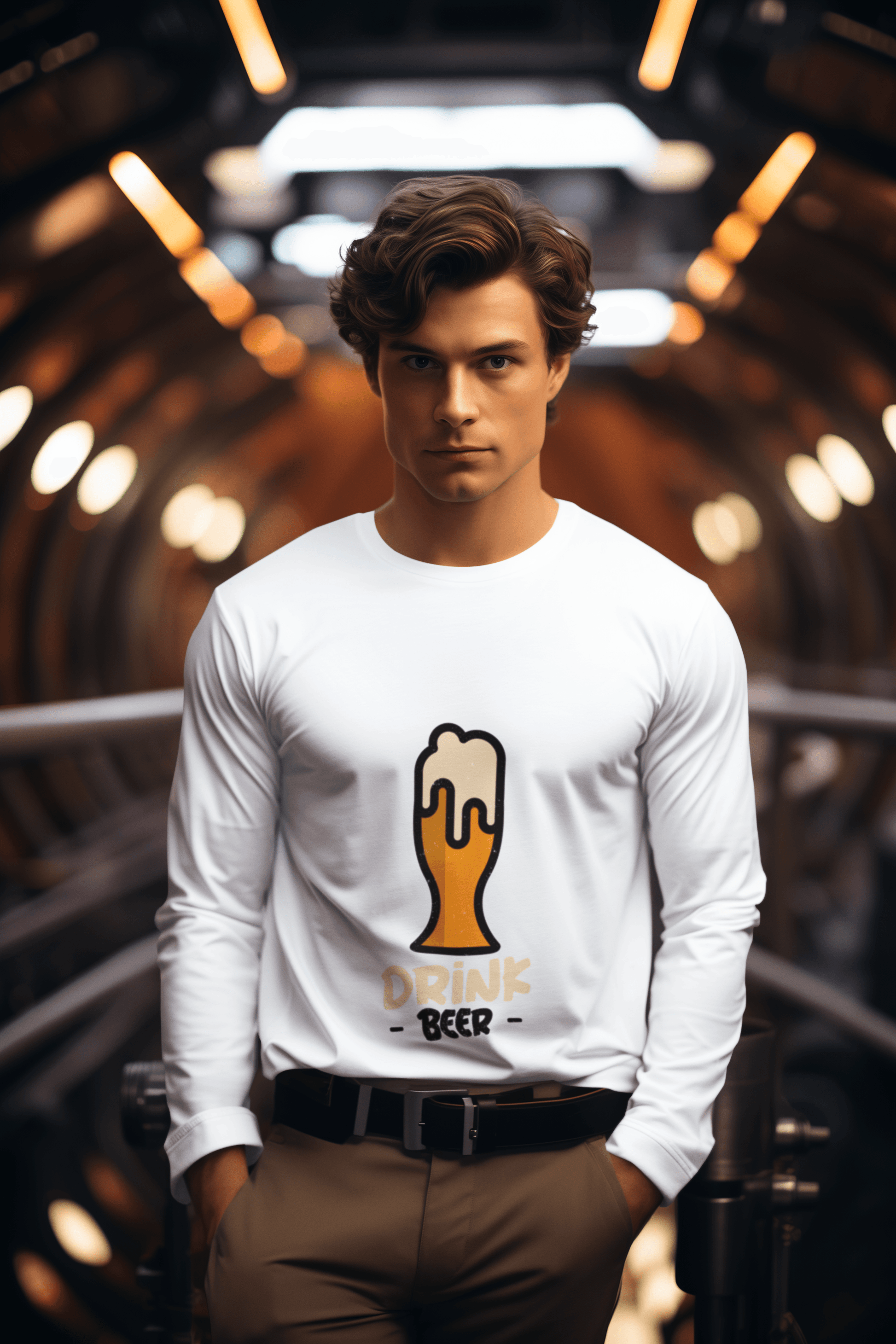 Drink Beer Male Round Neck Full Sleeve T-shirt - Lyssian