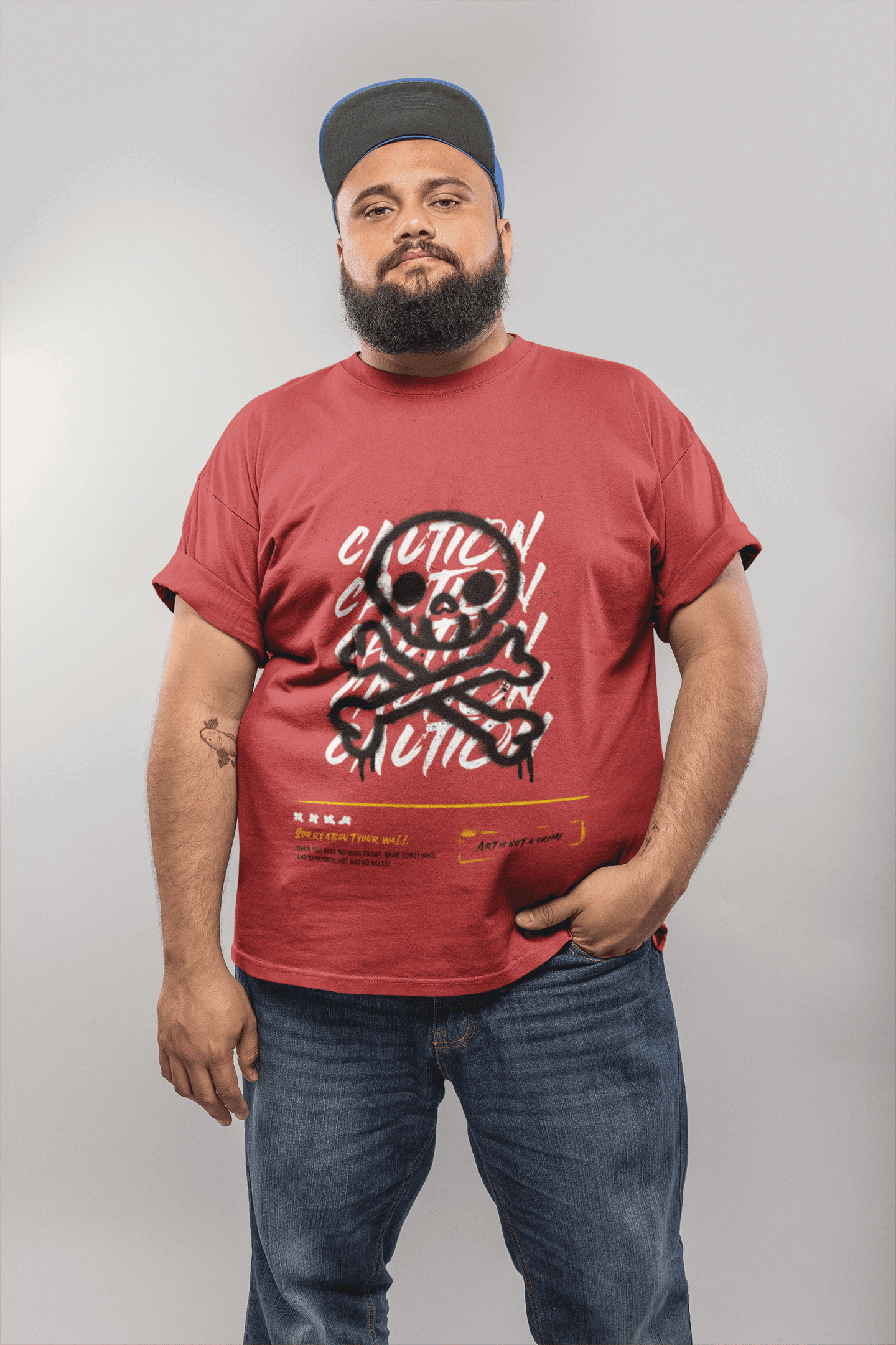 Caution Skull Men's Plus Size T-shirt - Lyssian