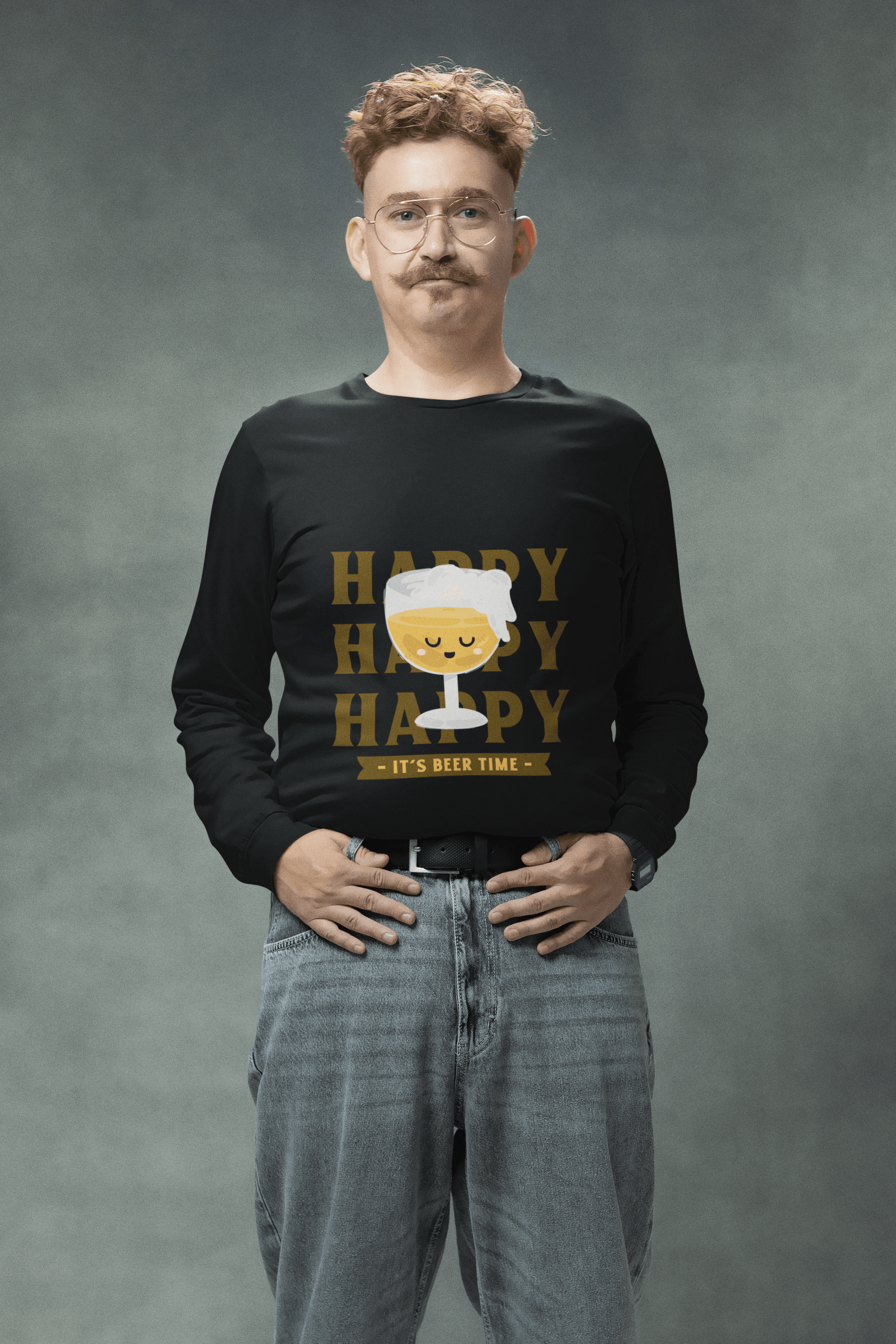 Beer Time Male Round Neck Full Sleeve T-shirt - Lyssian
