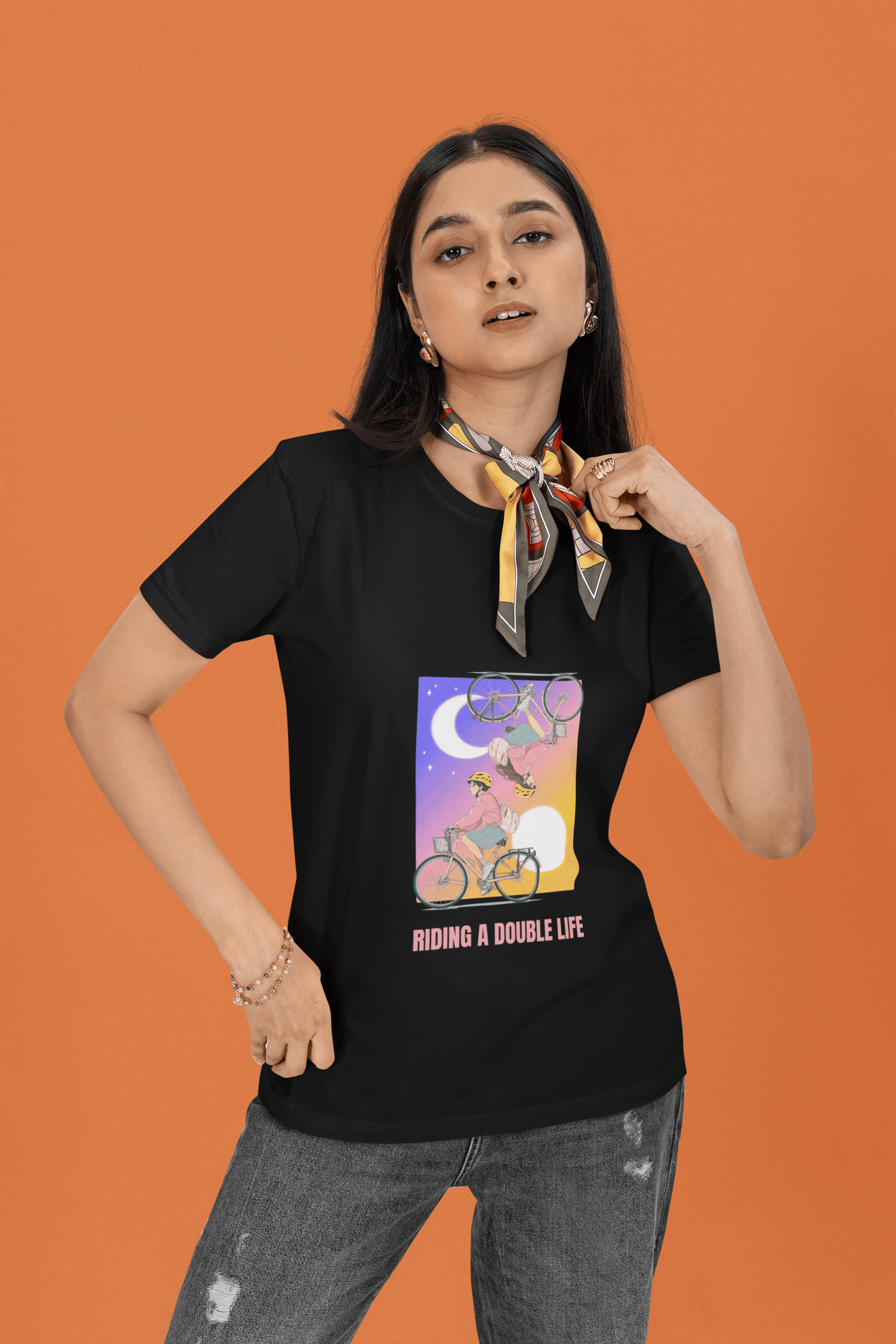 Double Life Women's Round Neck Half Sleeve T-shirt - Lyssian