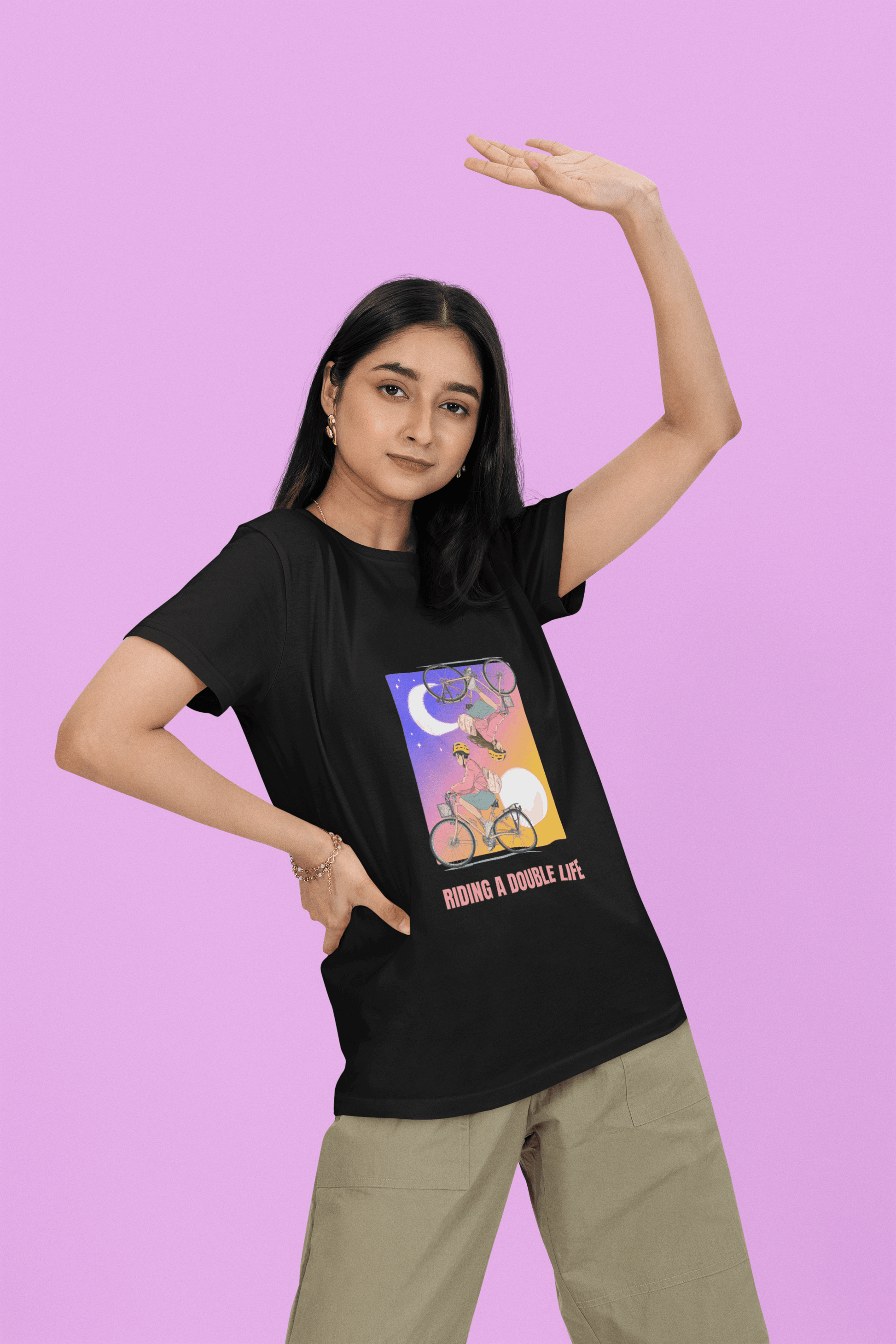 Double Life Women's Round Neck Half Sleeve T-shirt - Lyssian