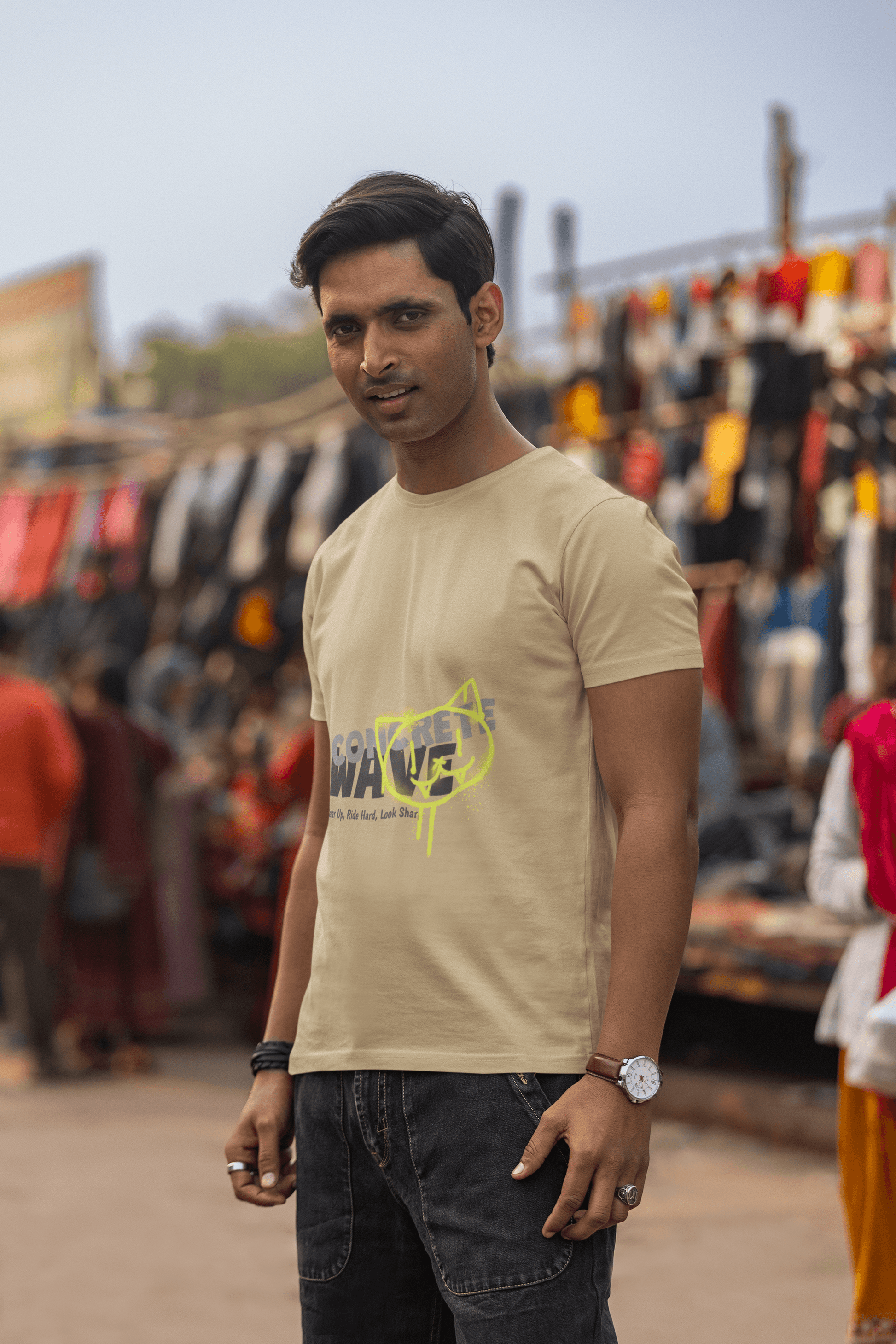 Concrete Wave Male Round Neck Half Sleeve T-shirt - Lyssian