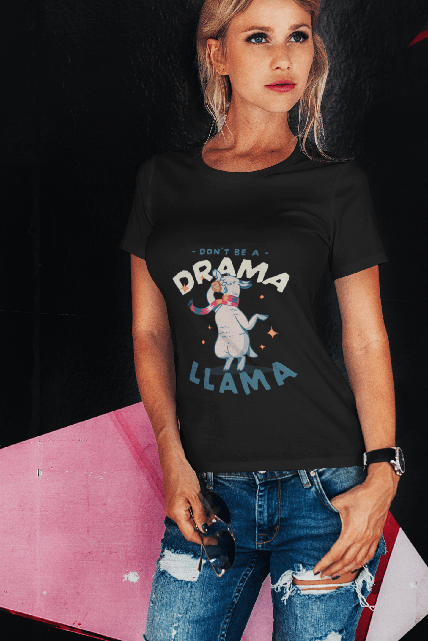 Drama Llama Women's Round Neck Half Sleeve T-shirt - Lyssian