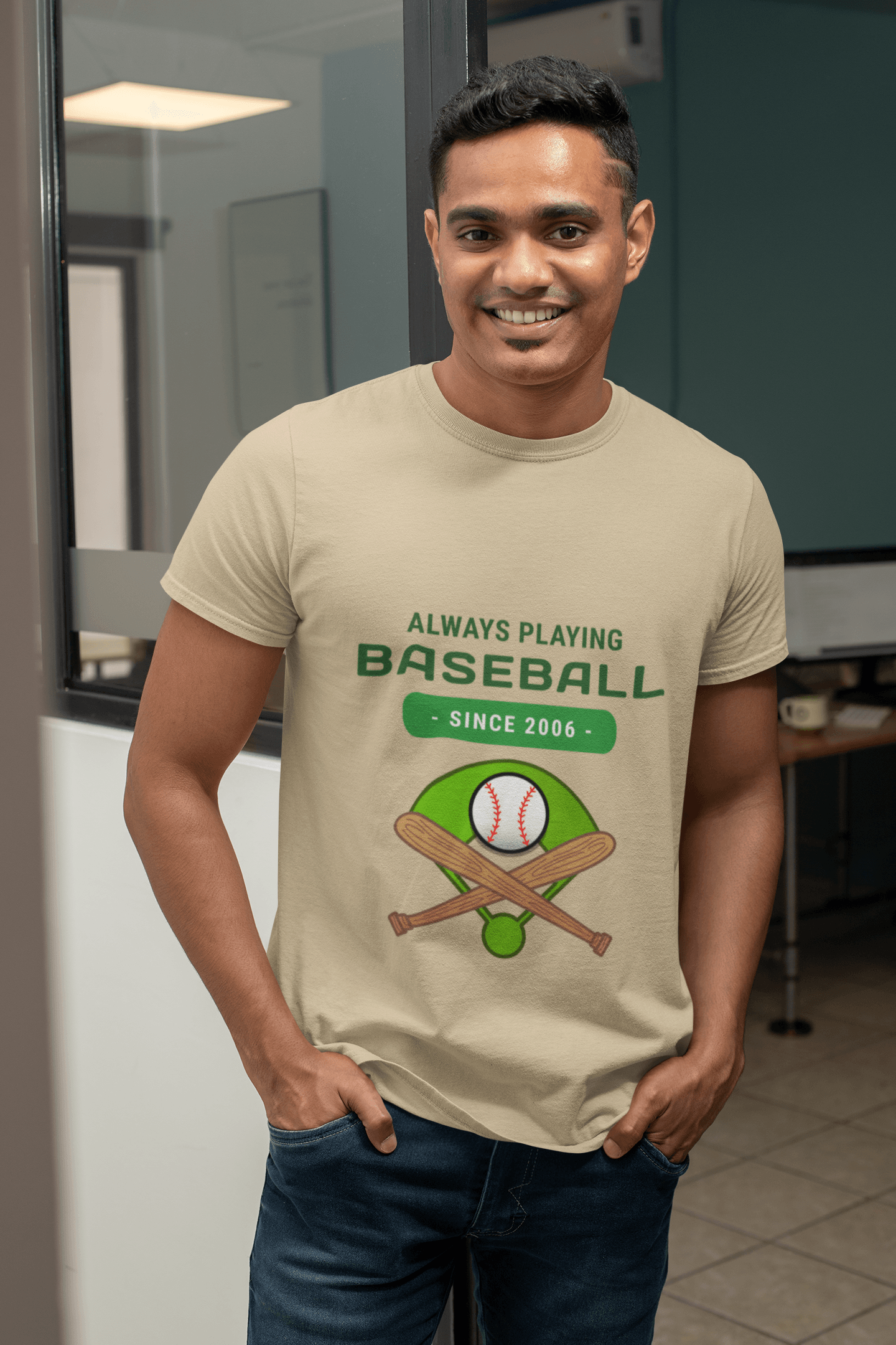 Baseball Male Round Neck Half Sleeve T-shirt - Lyssian