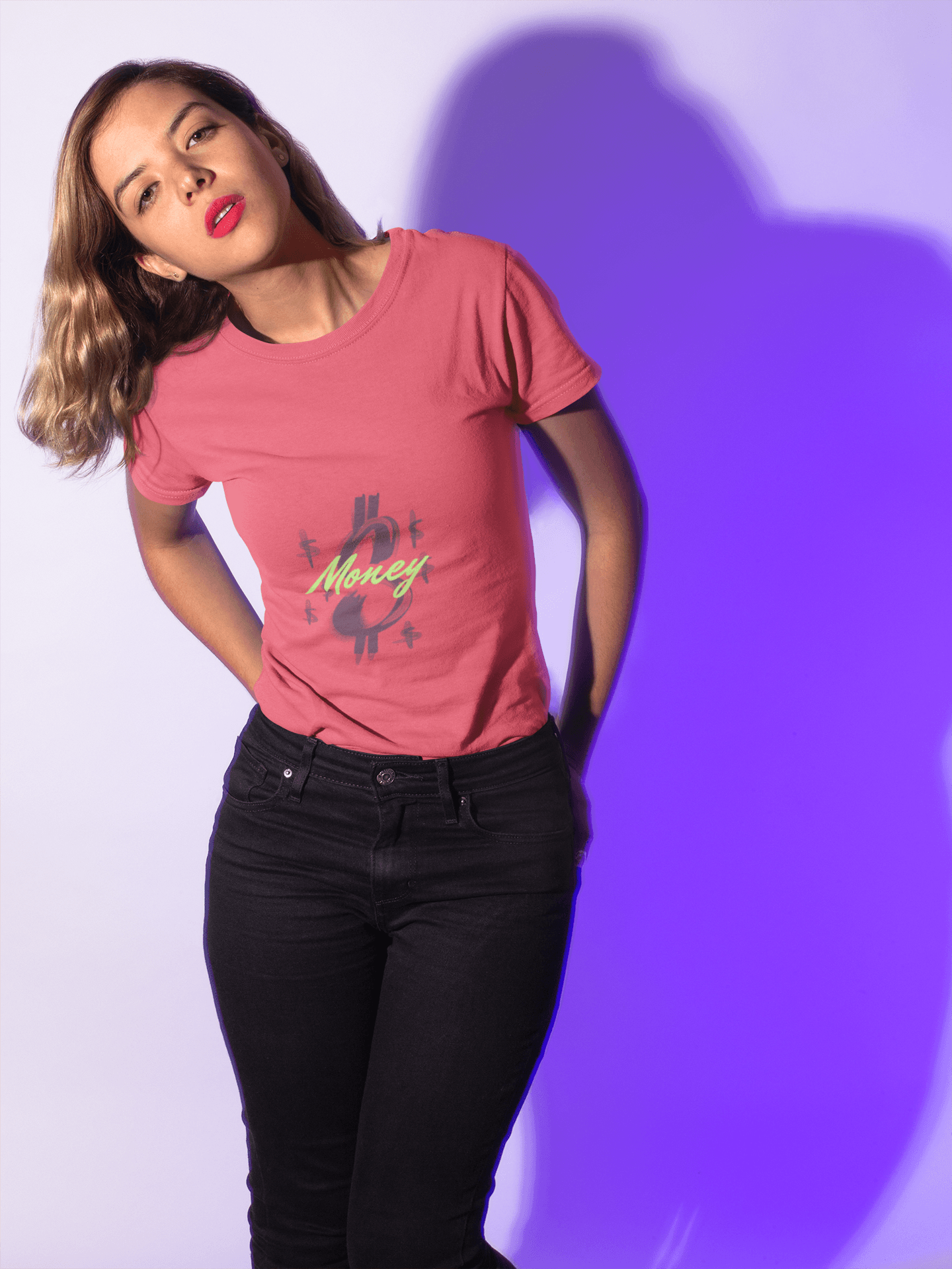 Money Print Women's Round Neck Half Sleeve T-shirt - Lyssian