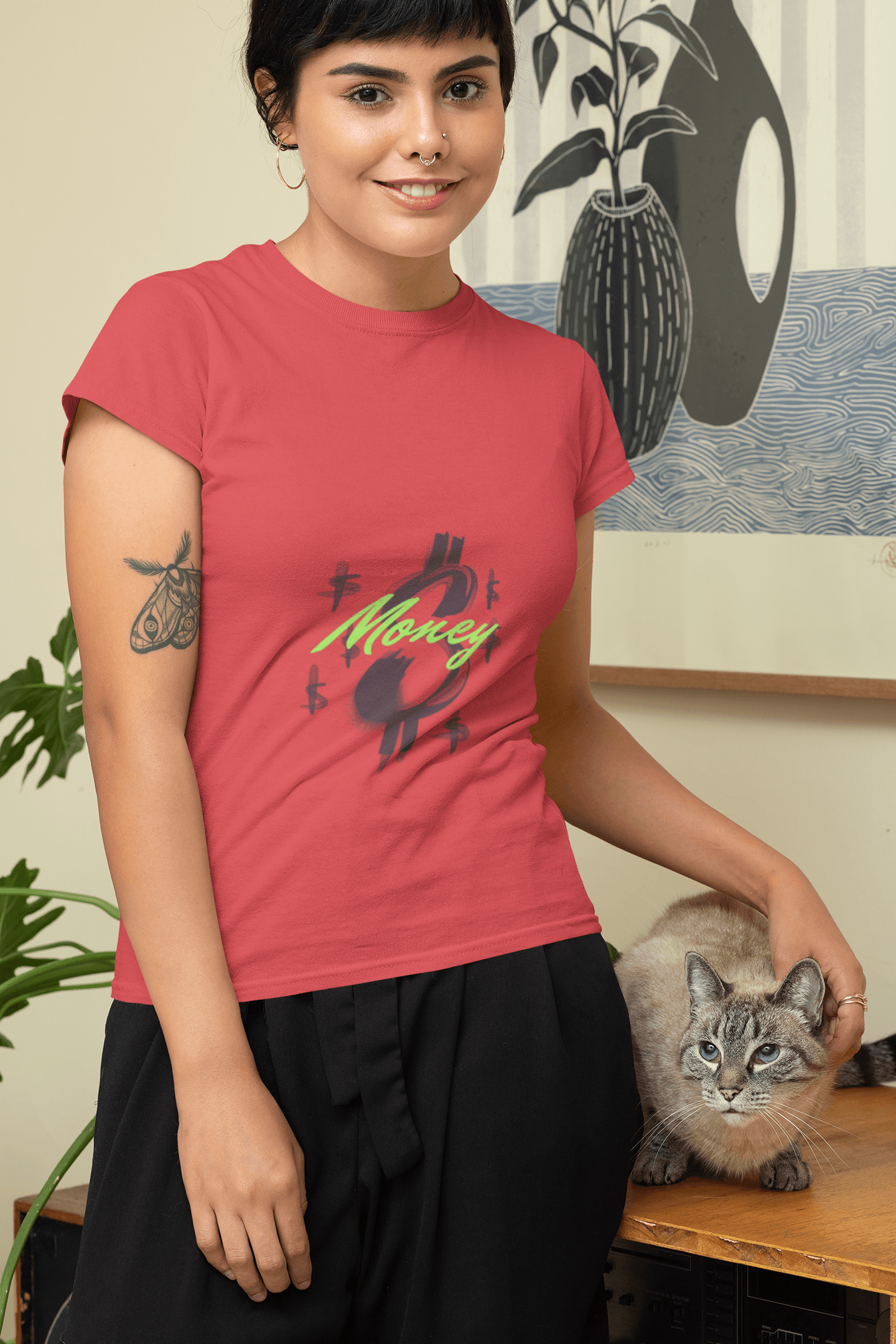 Money Print Women's Round Neck Half Sleeve T-shirt - Lyssian