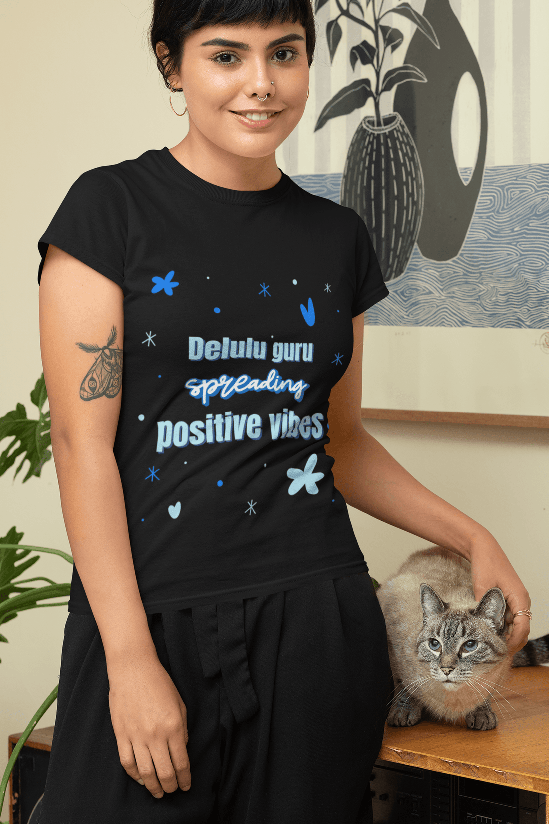 Delulu Guru Women's Round Neck Half Sleeve T-shirt - Lyssian