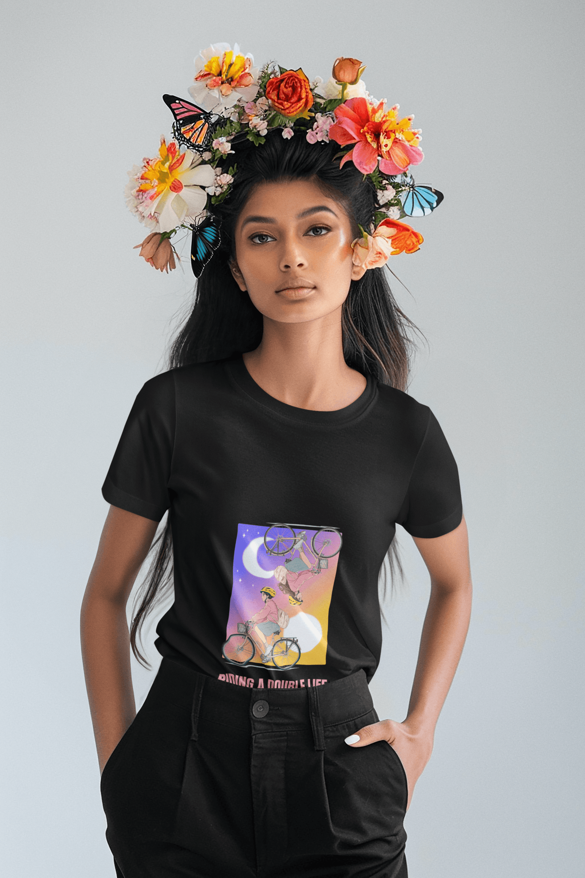 Double Life Women's Round Neck Half Sleeve T-shirt - Lyssian