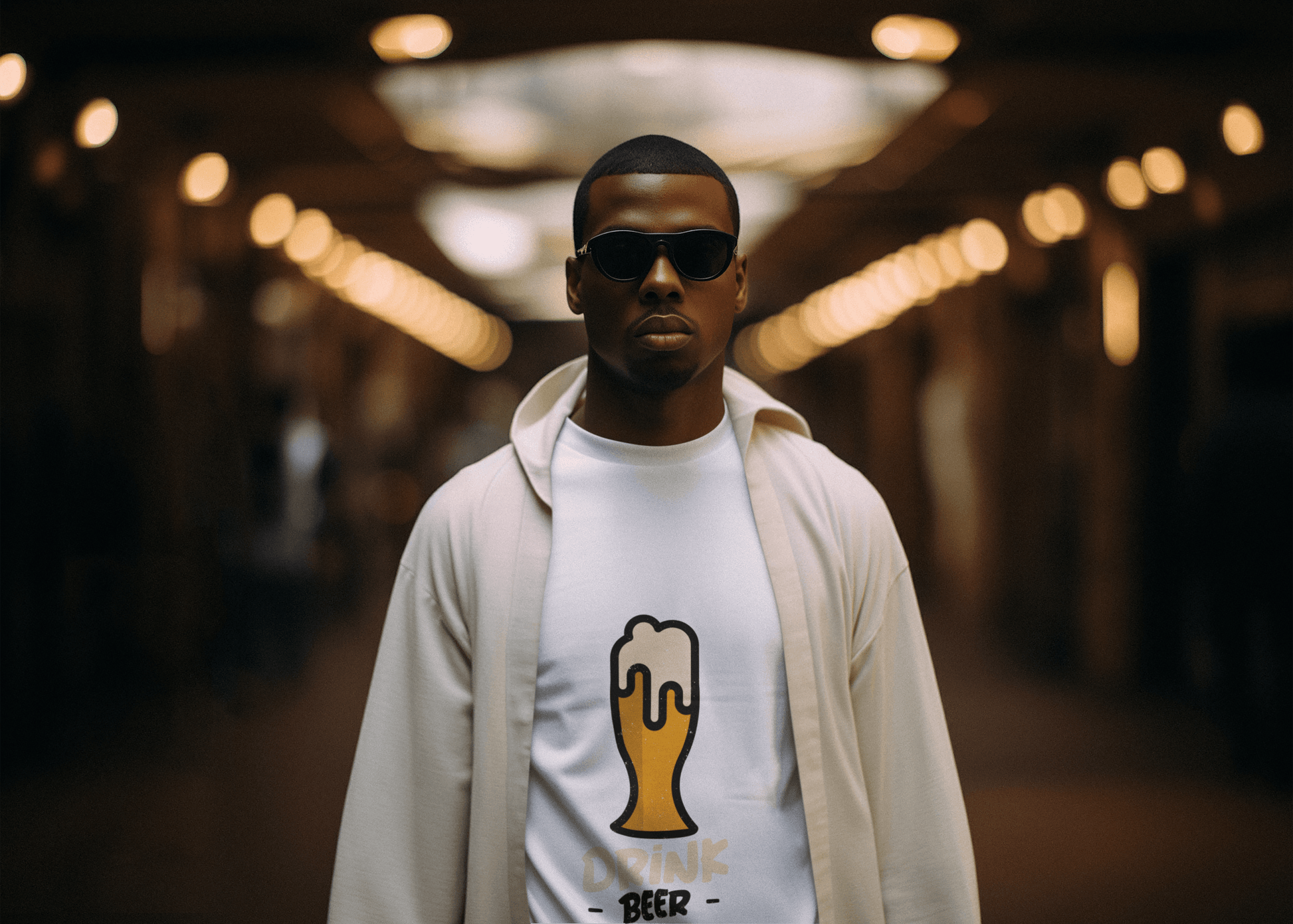 Drink Beer Male Round Neck Full Sleeve T-shirt - Lyssian