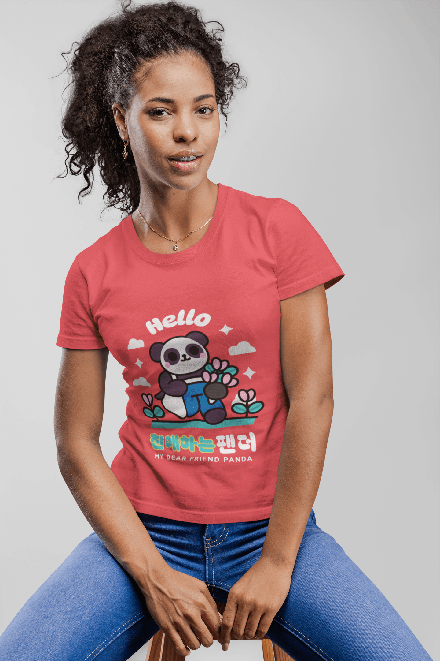 Baby Panda Women's Round Neck Half Sleeve T-shirt - Lyssian