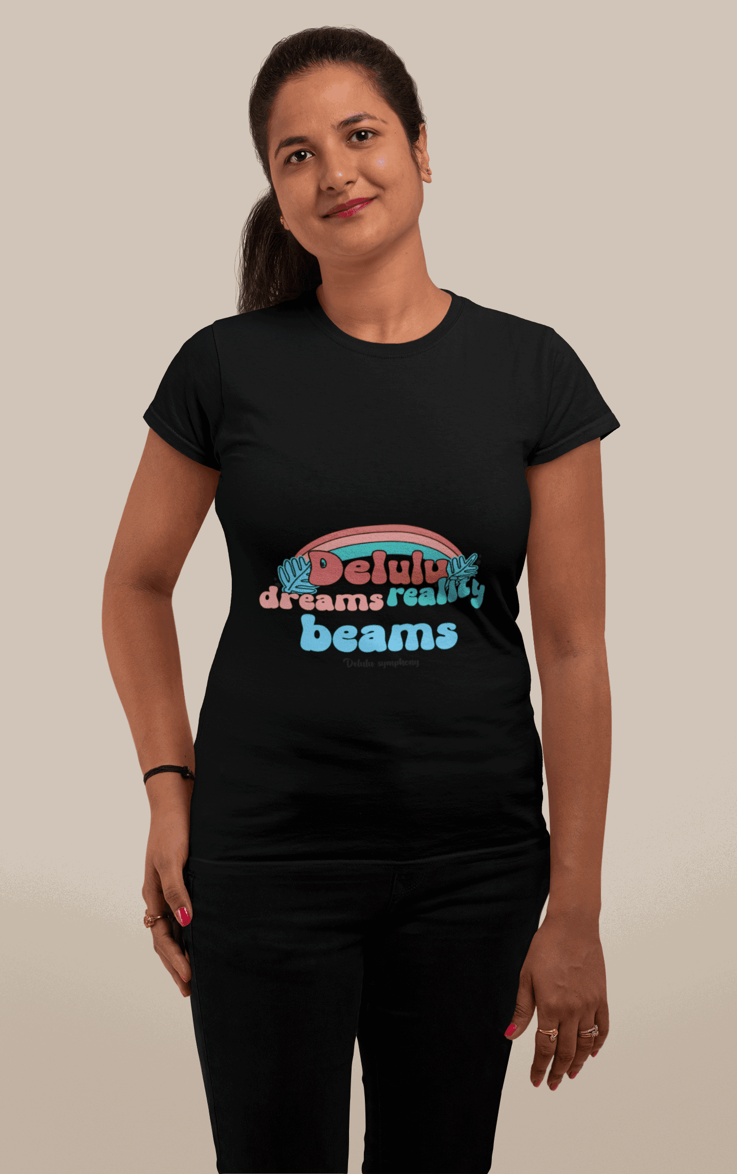 Beams Women's Round Neck Half Sleeve T-shirt - Lyssian