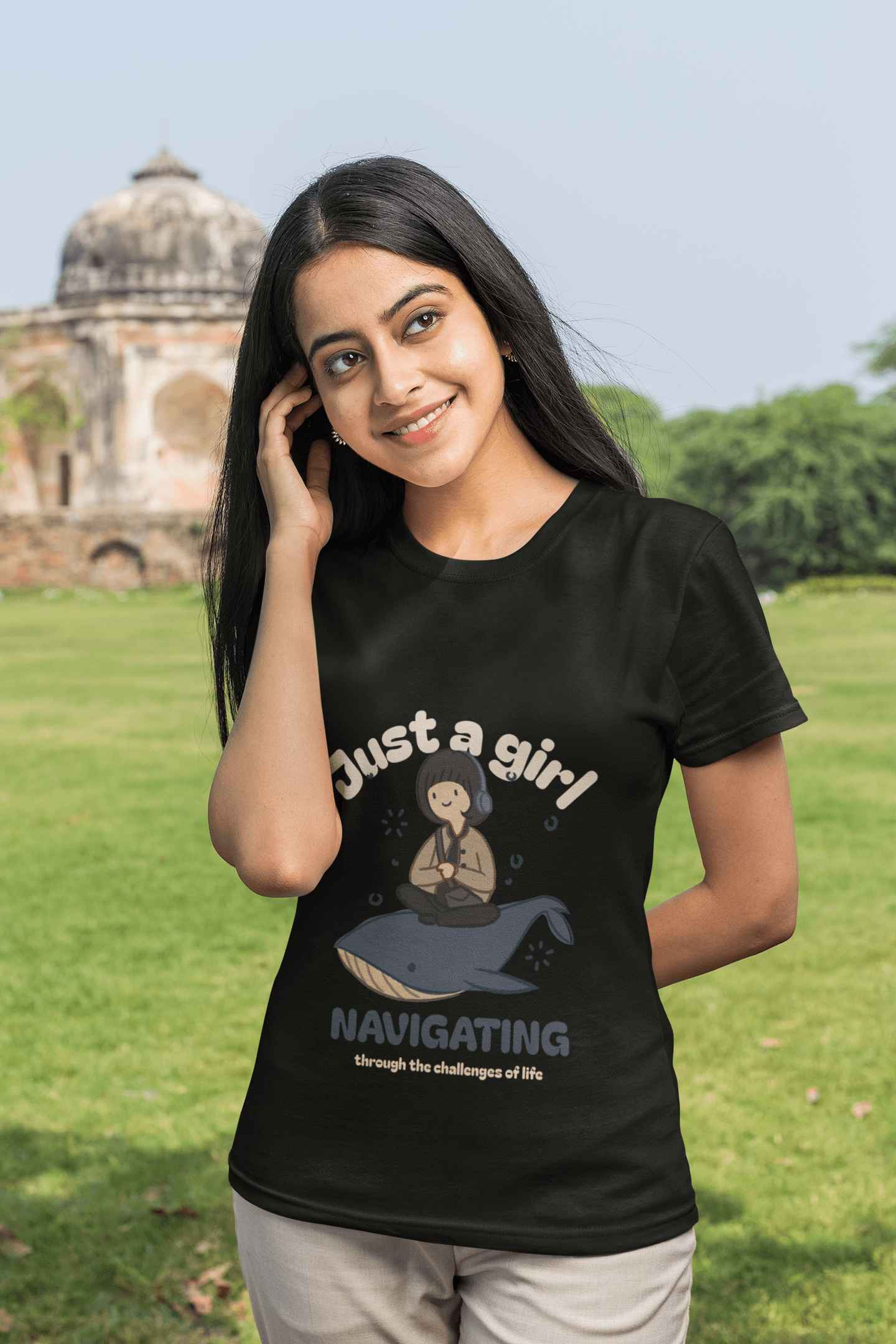 A Girl Women's Round Neck Half Sleeve T-shirt