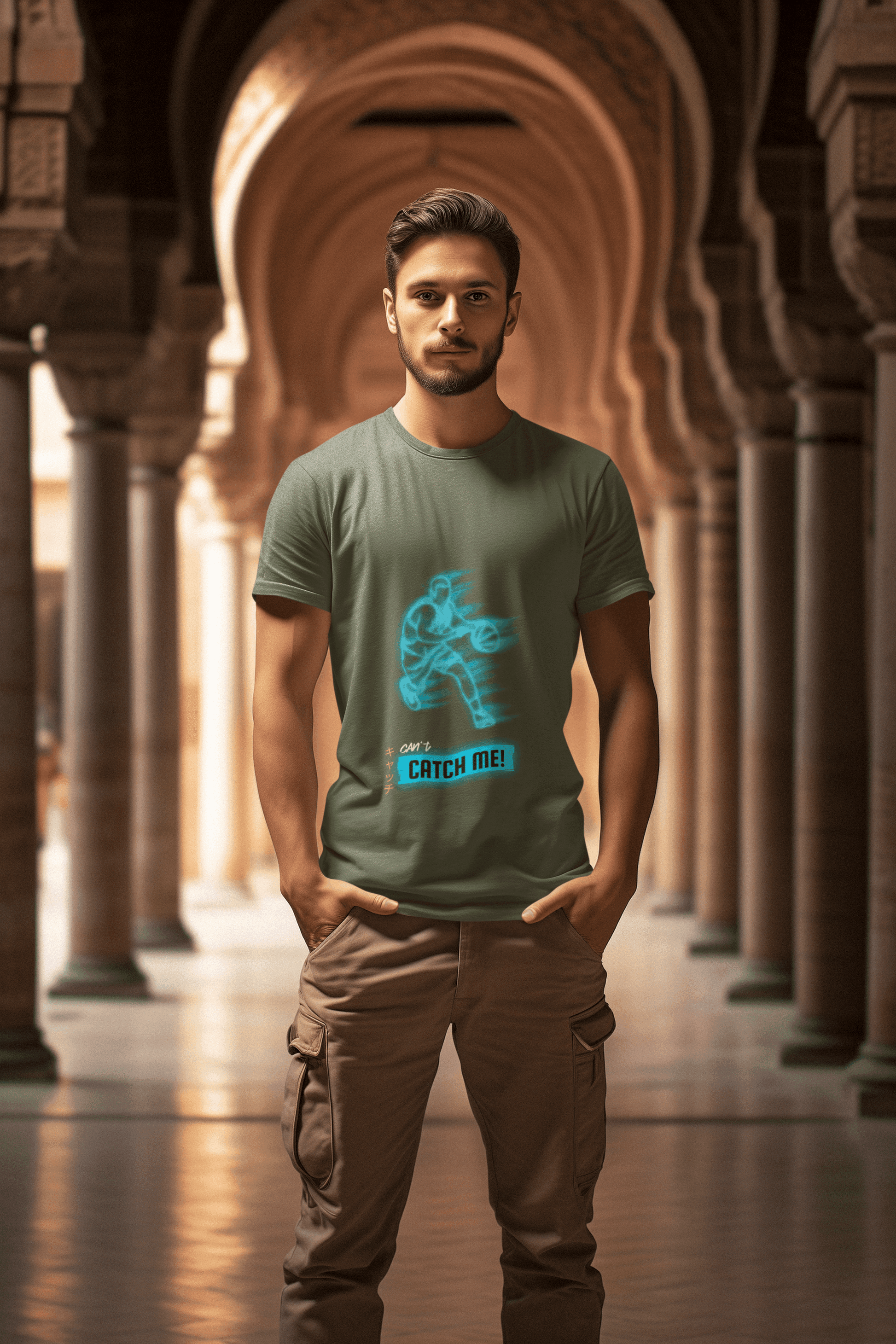 Catch Me Male Round Neck Half Sleeve T-shirt - Lyssian