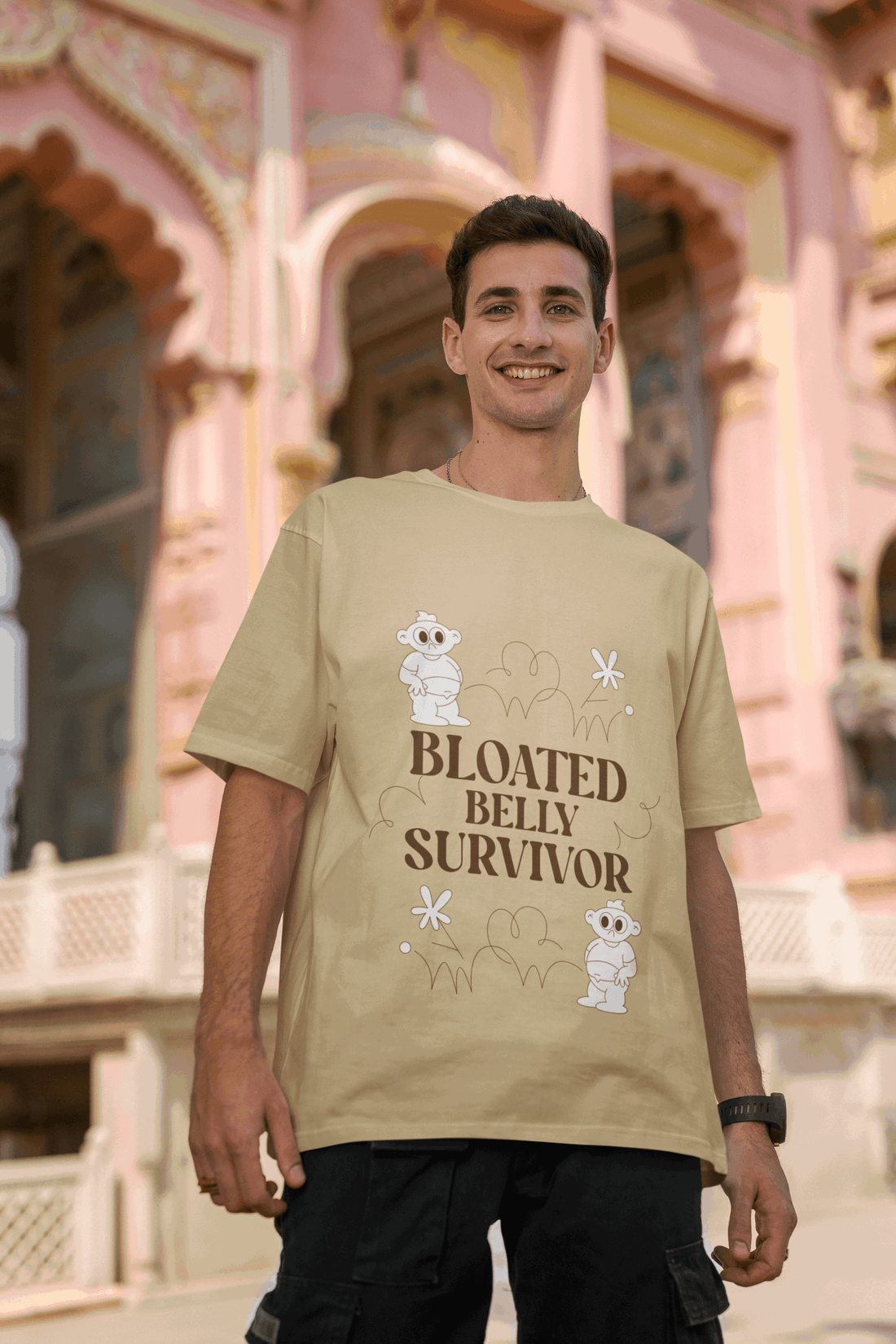 Bloated Tummy Men's Oversized T-shirt - Lyssian